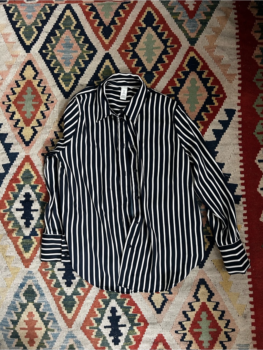 H&M Black and White Vertical Stripe Button-Down Shirt